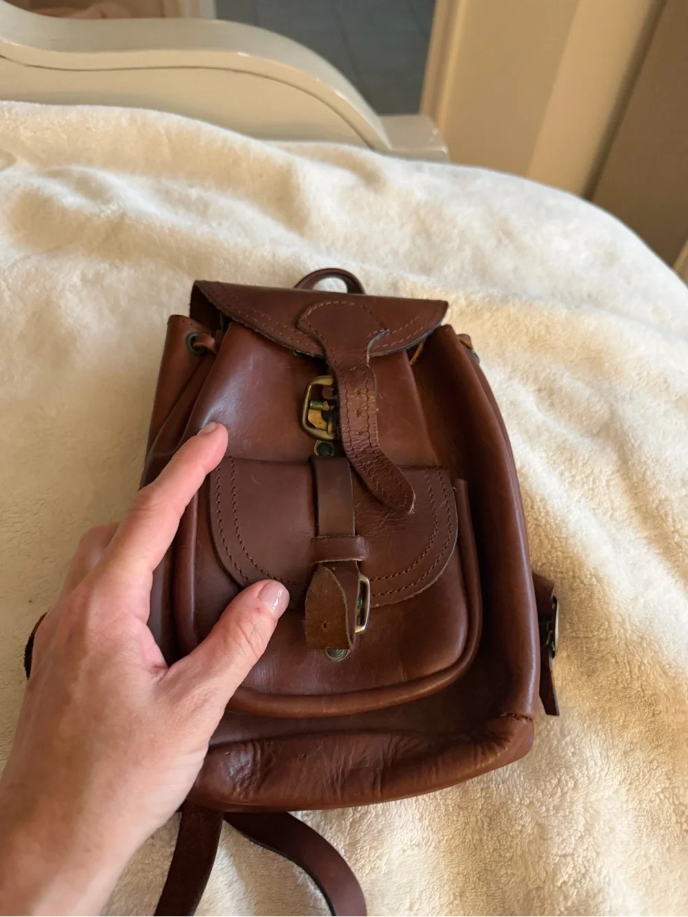 genuine leather brown mini backpack